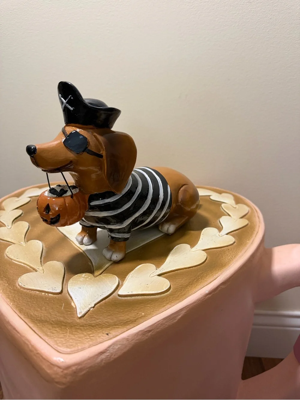 Halloween Resin Dachshund Pirate Dog with Pumpkin Treat Pail